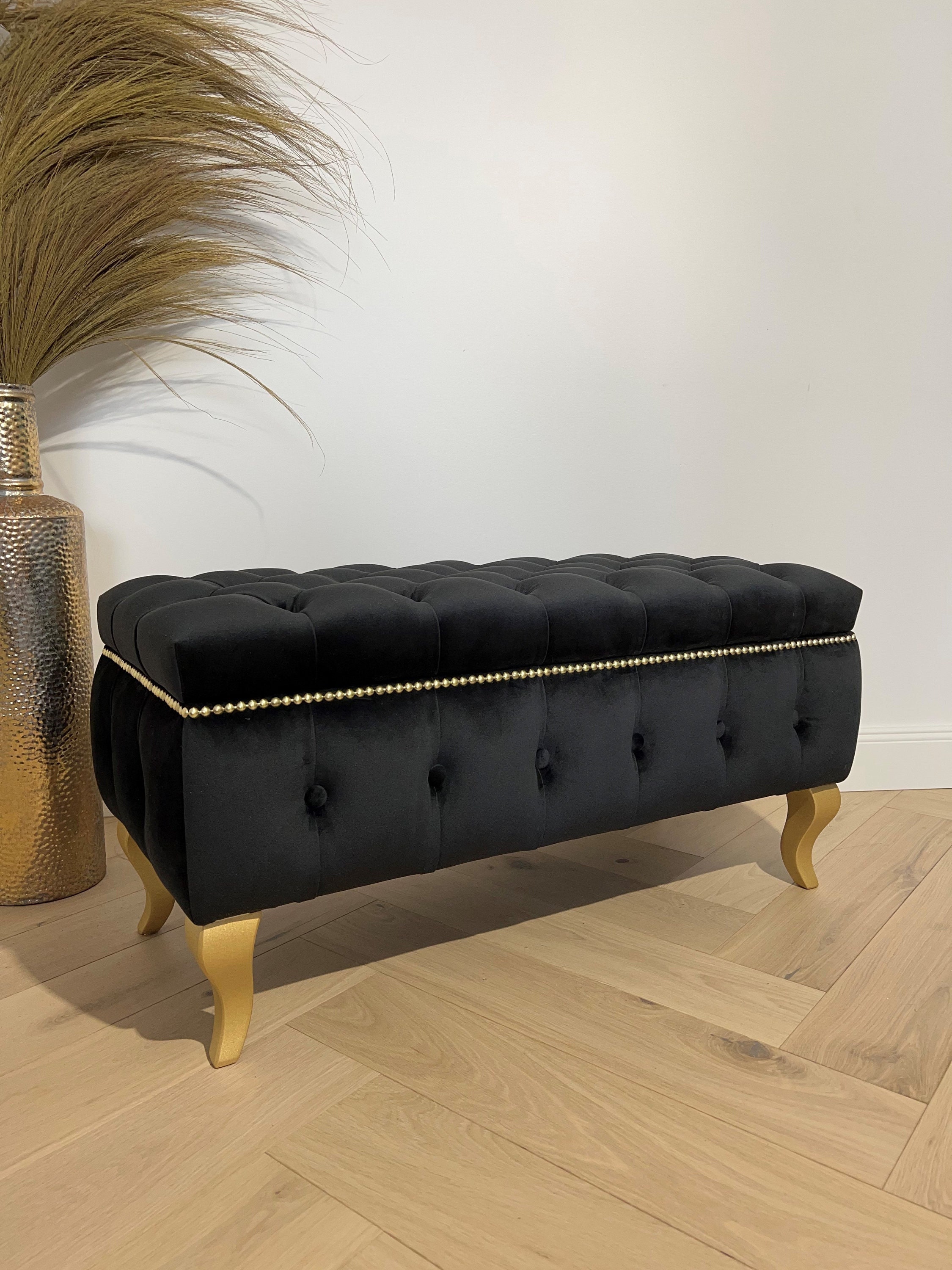 Black and gold storage cheap ottoman