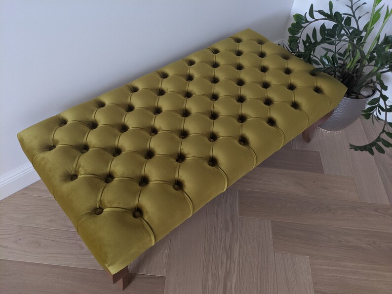 Mustard Yellow Wide Bench Ottoman Chesterfield Bench Etsy