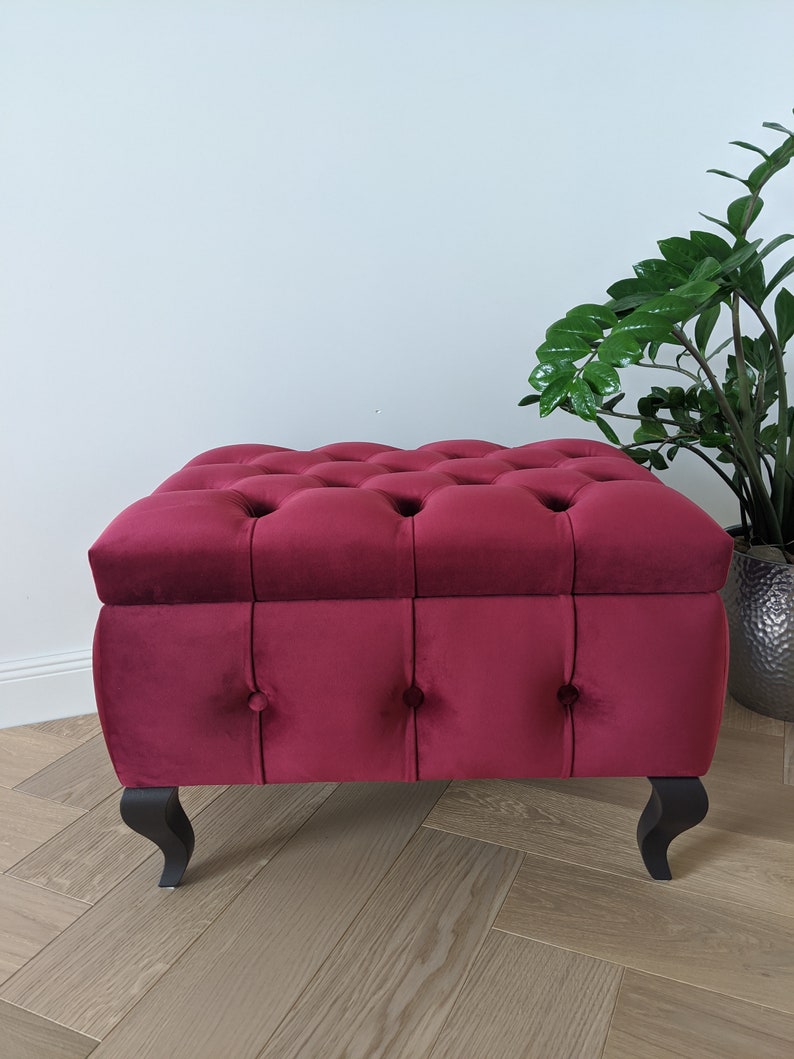 Burgundy Red Velvet Ottoman With Storage Box Ottoman Pouf Etsy