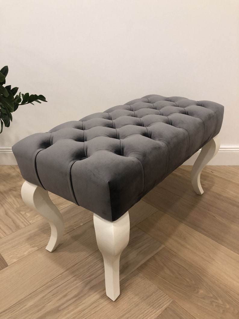 Dark Gray Velvet Ottoman Pouf Ottoman Footstool Handmade Etsy