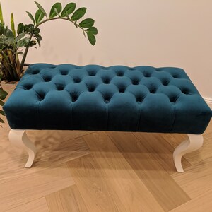 Emerald Green Velvet Pouf Ottoman Velvet Ottoman Chesterfield Pouf Ottoman Four Legged Ottoman Custom Room Decor Entryway Bench image 2