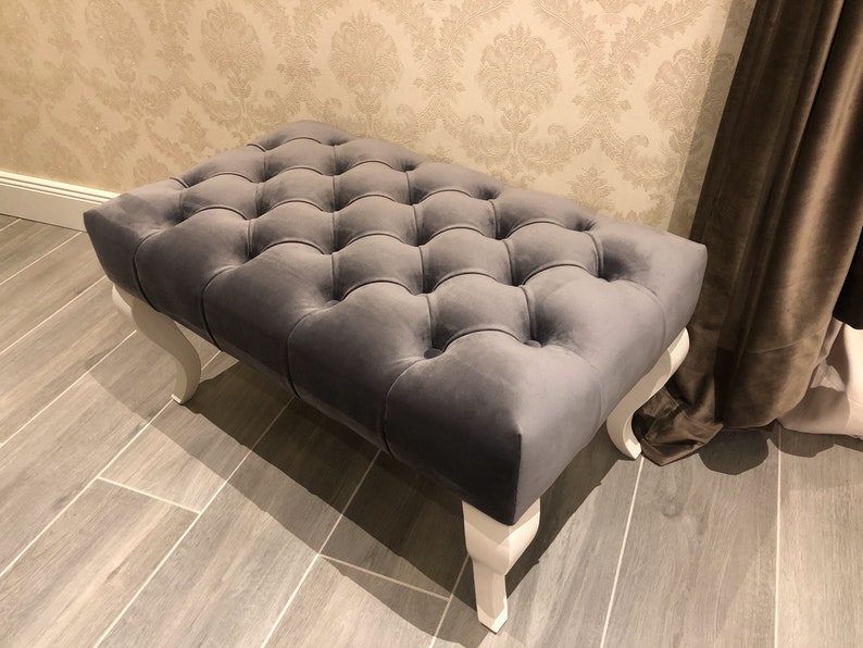 Dark Gray Velvet Ottoman Pouf Ottoman Footstool Handmade Etsy