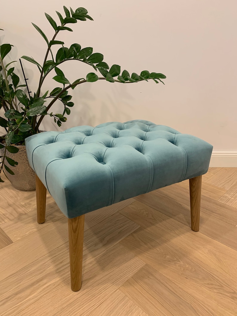 Baby Blue Velvet Chesterfield Pouf ottoman entrée / chambre à Etsy