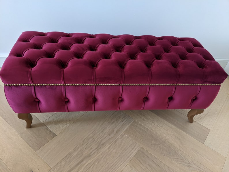 Purple Velvet Storage Ottoman/entryway Bench Chesterfield Etsy