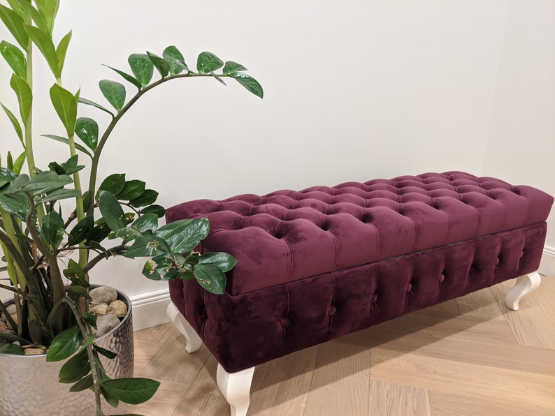 Purple Velvet Bench/ottoman With Storage Box Chesterfield Etsy