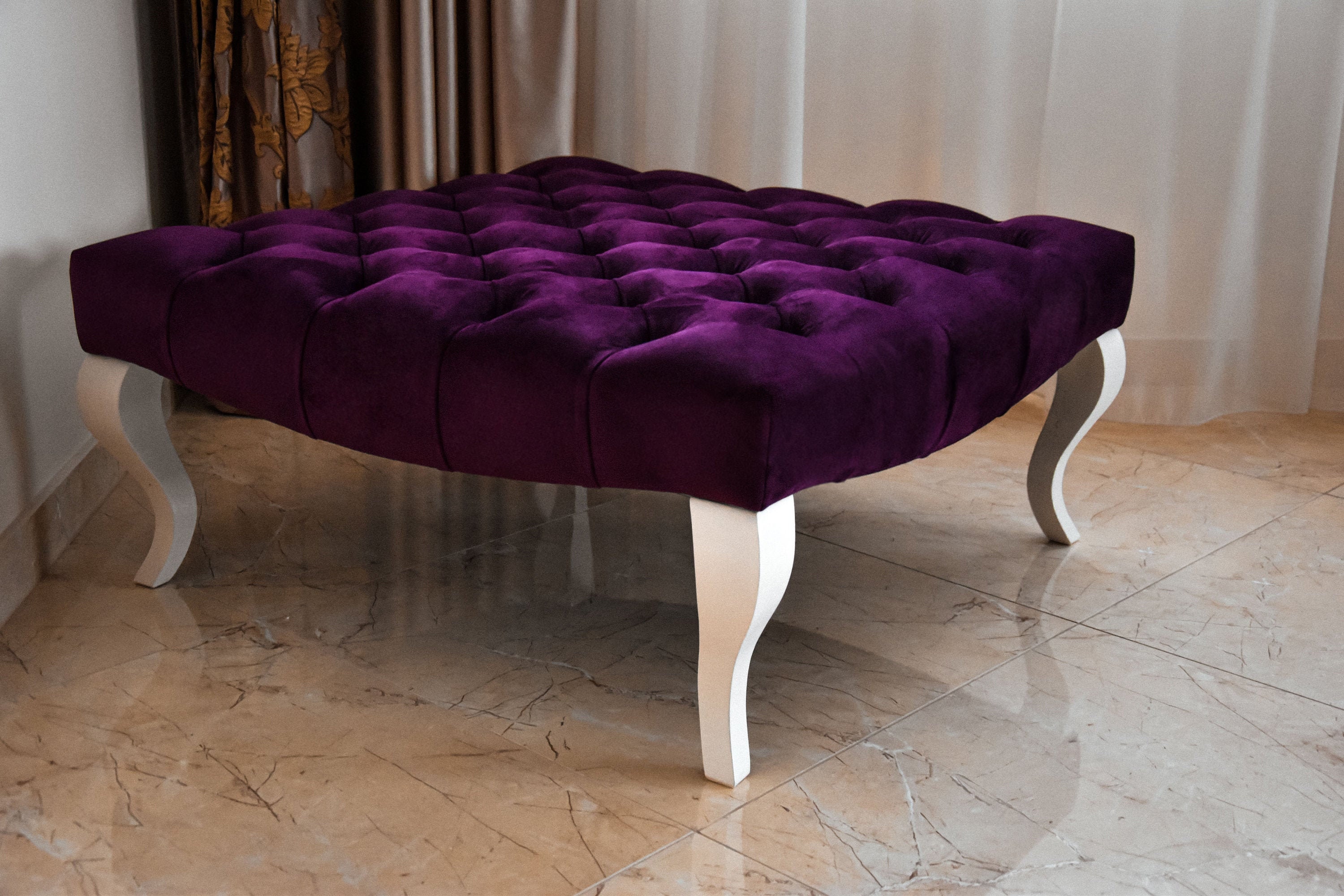 Chesterfield Ottoman coffee Table Large Deep Buttoned Ottoman Chesterfield Style Coffee Table Square Ottoman Purple Ottoman Etsy