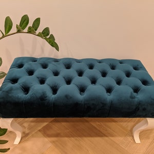 Emerald Green Velvet Pouf Ottoman Velvet Ottoman Chesterfield Pouf Ottoman Four Legged Ottoman Custom Room Decor Entryway Bench image 5