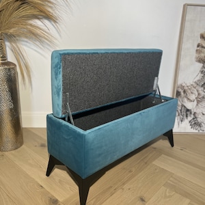 Handmade Blue Velvet Storage Ottoman: Modern Entryway Bench