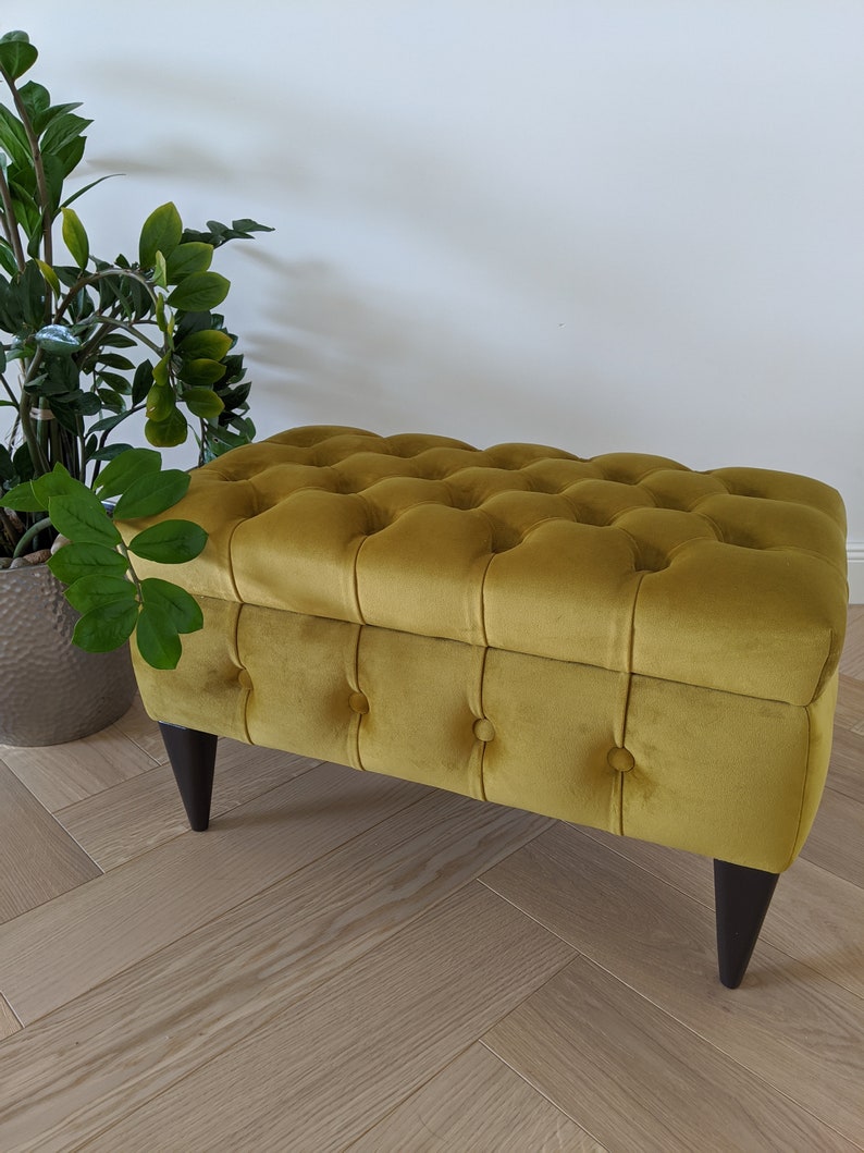 Mustard Yellow Chesterfield Ottoman with Storage Box Entryway Etsy