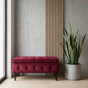 Customisable Purple Velvet Chesterfield Storage Ottoman: Handmade Oak Leg Bench