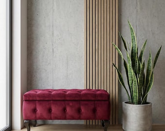 Aanpasbare paars fluwelen Chesterfield-opberger: handgemaakte eikenhouten pootbank