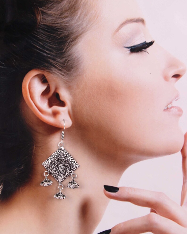 Oxidized Handmade Hanging Fish Shape Eardrop Tribal Jhumka Jhumki Earrings Metal Chandbali Earwire Jhumki Earring for Women and Girls