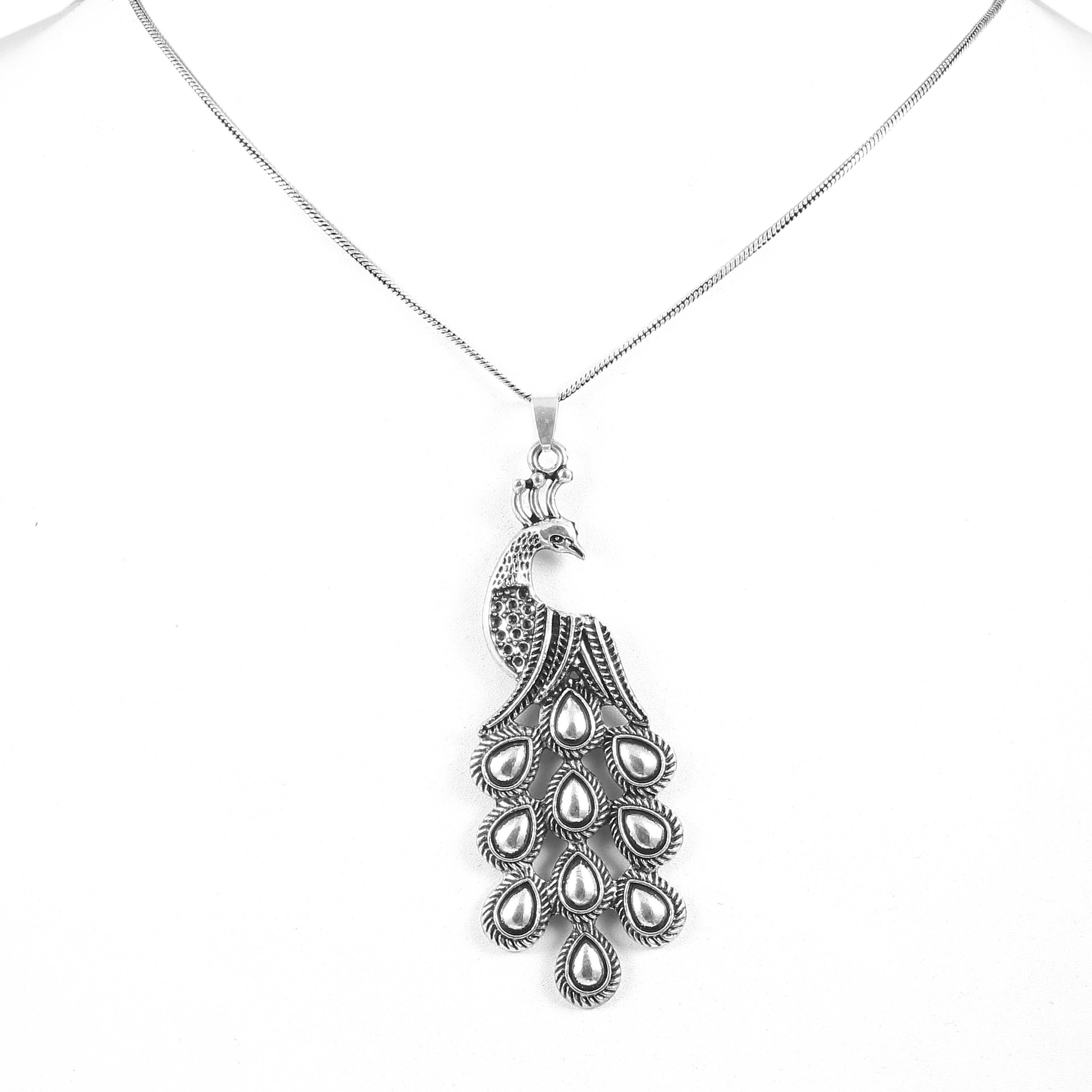 Handmade Silver Party Wear Indian Peacock Necklace Pendant Etsy