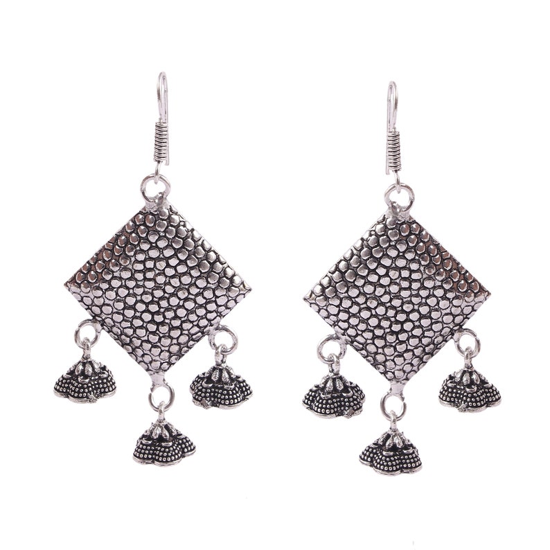 Oxidized Handmade Hanging Fish Shape Eardrop Tribal Jhumka Jhumki Earrings Metal Chandbali Earwire Jhumki Earring for Women and Girls