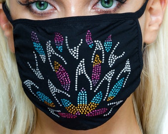 Face Mask Rhinestone Bling Crystal Washable Face Mask + 5 Layer PM 2.5 Protective Filter