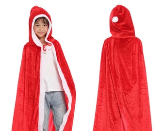 Hot New 60-150CM Red Christmas Cloak Women Girls Boys Kids Fancy Costumes Velvet Cape Cosplay Adult Poncho Cape Dress Shipping From U.S.