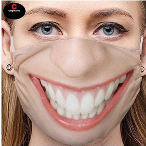 Party funny Human 3D Printing face Mask Protection Washable Breathable Unisex Adult Free Sipping in the U.S. C