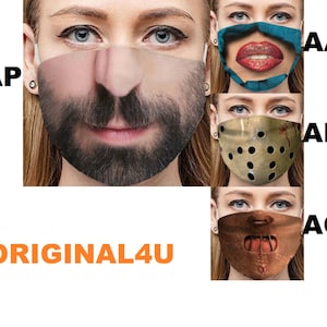 Party funny Human 3D Printing face Mask Protection Washable Breathable Unisex Adult Free Sipping in the U.S. image 9