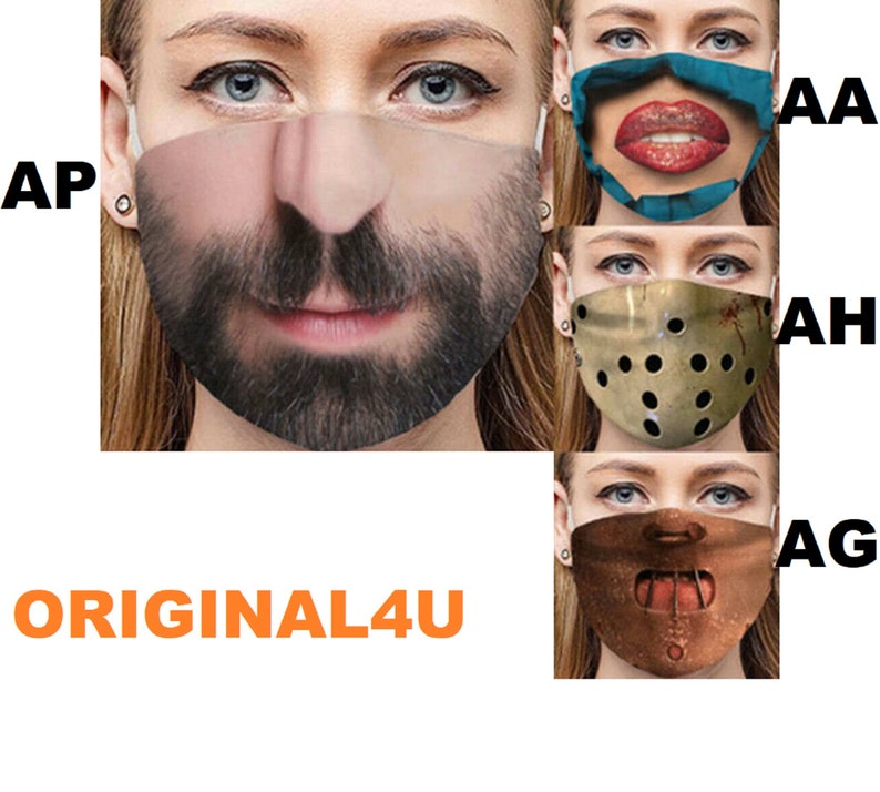 Party funny Human 3D Printing face Mask Protection Washable Breathable Unisex Adult Free Sipping in the U.S. image 9