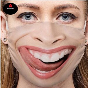 Party funny Human 3D Printing face Mask Protection Washable Breathable Unisex Adult Free Sipping in the U.S. A