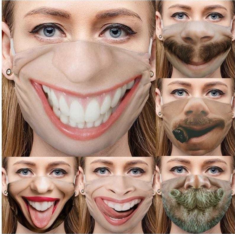 Party funny Human 3D Printing face Mask Protection Washable Breathable Unisex Adult Free Sipping in the U.S. 6PCS STYLE ABCDEL