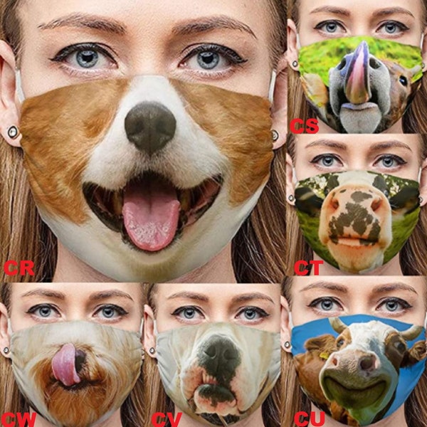 Halloween divertente maschera per feste animale cane stampa 3D copertura per il viso lavabile traspirante unisex adulto novità mezza maschera sorseggiando gratis