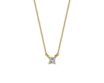 Gold Minimalist Four Prong Solitaire Diamond Pendant