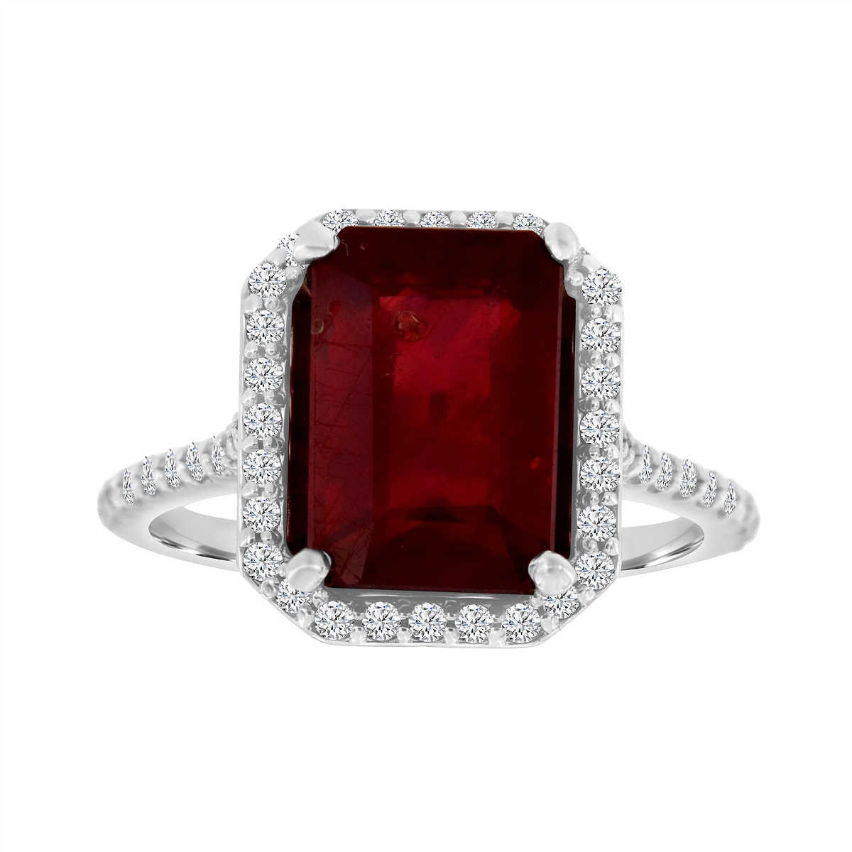 14K White Gold Emerald Lab Grown Ruby & Diamond Halo Ring Etsy