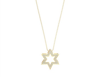 14K Gold Star Diamond Ketting (1/5 ct. tw) / Diamond Star Hanger Gouden Ketting
