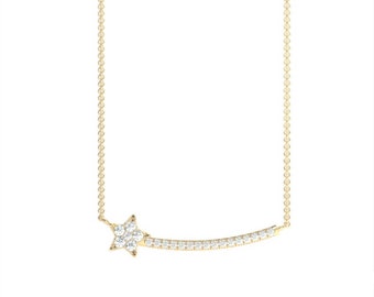 14k Gold Star Bar Diamond Ketting (1/5 ct. tw) / 18k Gold Diamond Star Bar Ketting