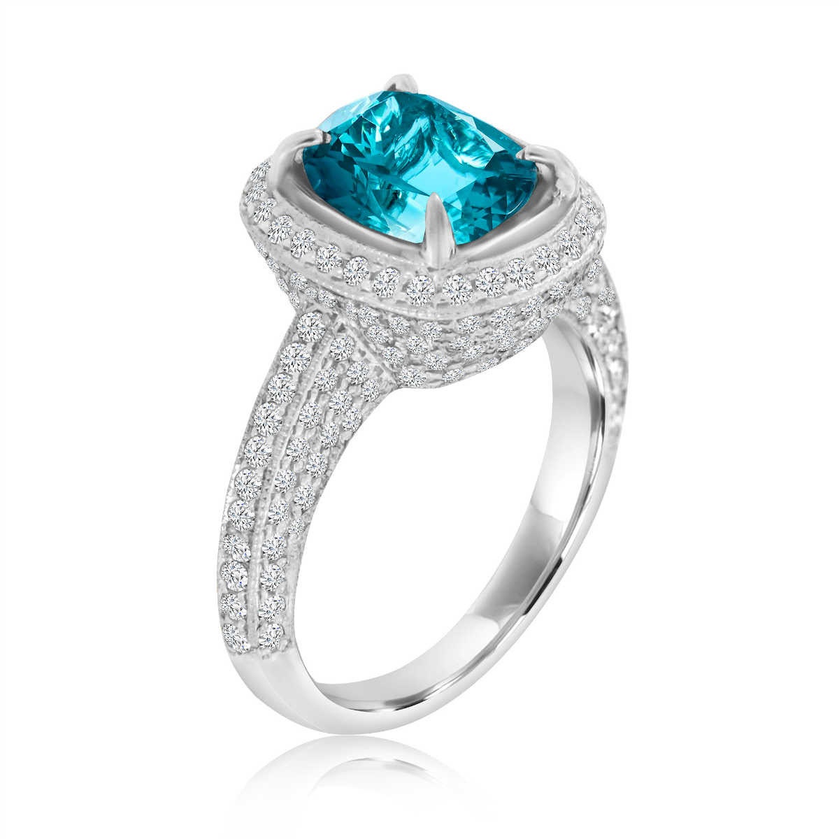Platinum Cushion Blue Zircon & Diamond Halo Ring center - Etsy