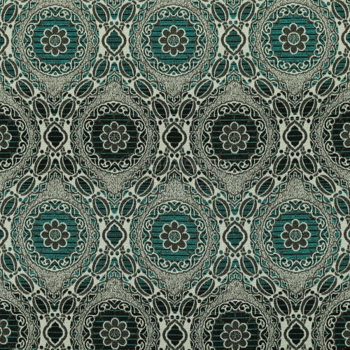 Free Worldwide Delivery Furnishing Fabric Glitter Upholstery Furnishing Pattern Fabric Damask Circle In Silver Black Teal - good Sold By 1 Metre