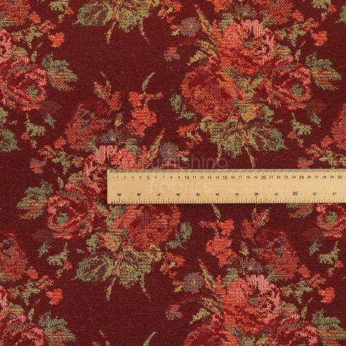 3.33 Yard Piece of Vintage Floral in Brown, Green, Red