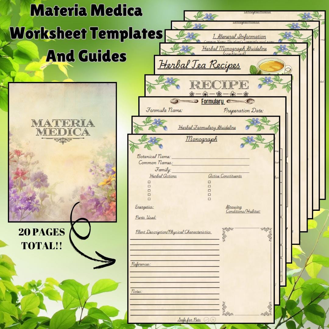 Materia Medica Template Worksheets and Guides Printable Plants/herbal Materia Medica Template Worksheets and Guides Printable Plants/herbal