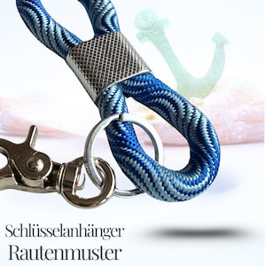 Maritimer Schlüsselanhänger aus Segeltau mit Rautenmuster | Handgemachtes Geschenk für Männer & Frauen | farblich wählbar