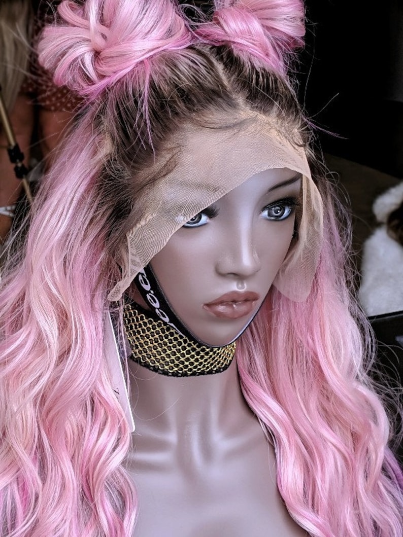 150 Baby Pink Wig With Dark Roots Hair Wig Made With Real Etsy
