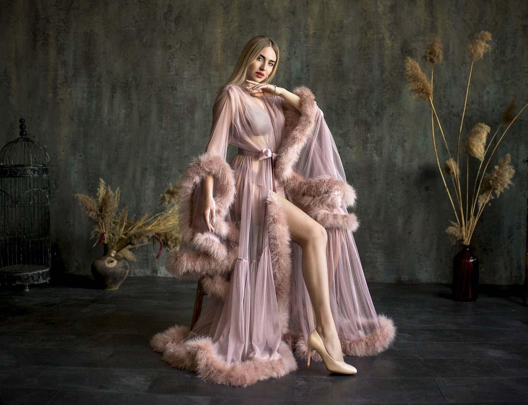 Marabou Feather Luxury Boudoir Tulle Dressing Gown Fur Burlesque Sexy ...