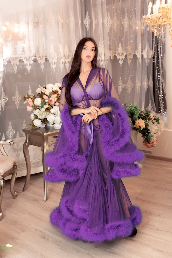 Sexy Long Boa Feather Robe in Hot Pink