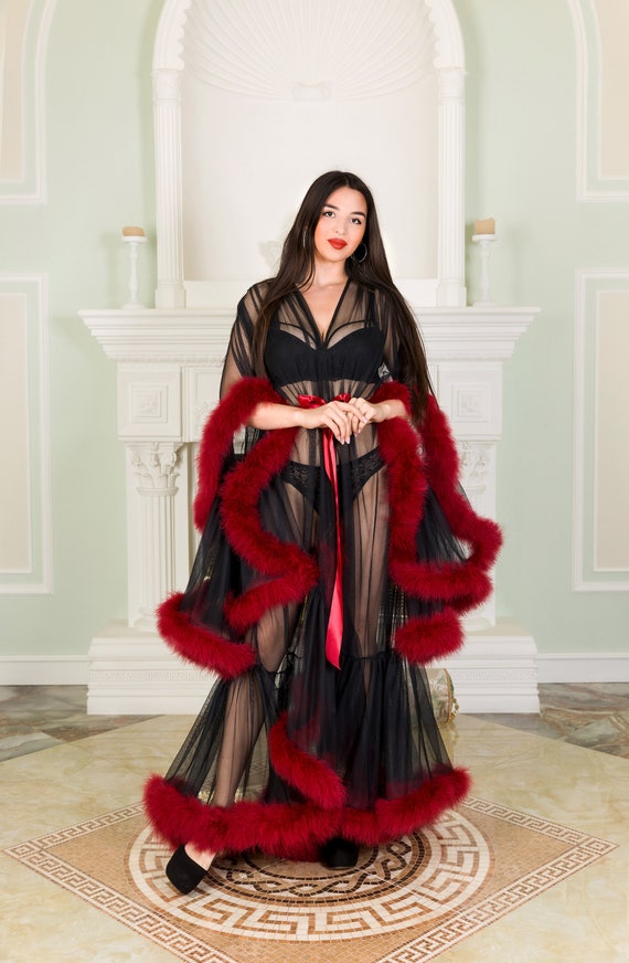 Red Feather Robe, Luxury Exclusive Sexy Lingerie