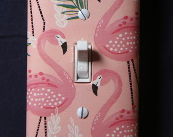 Pink Flamingo pattern light switch cover Bedroom Living room kids teen decor birds nursary