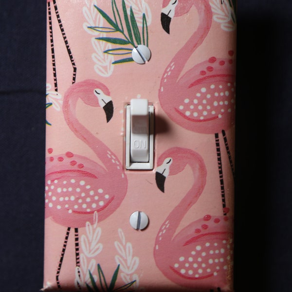 Pink Flamingo pattern light switch cover Bedroom Living room kids teen decor birds nursary