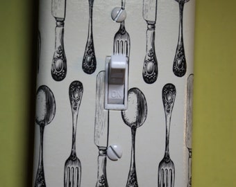 Kitchen  Spoons Light Switch Cover cooking untensils white black home room decor dining