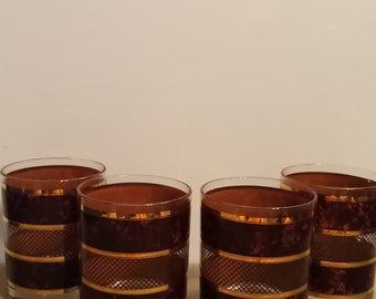 Glass Mid-century Georges Briard Low Ball Rocks Glasses Vintage Collectable Fancy Glassware