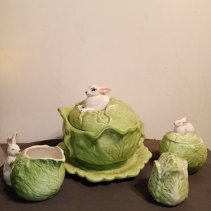 Vintage Holland Mold Ceramic Rabbit Serving Bowl With under plate
