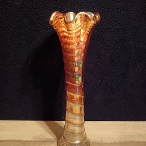 Vintage mid-century Marigold Carnival Glass Vase
