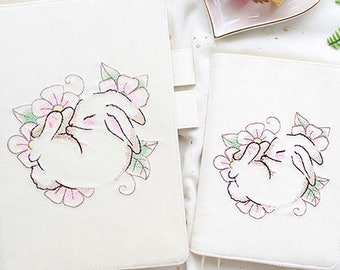 Bonita funda con bordado de conejo para agenda 2024, cuaderno, diario y agenda con presillas para bolígrafos, para Hobonichi/Midori/Moleskine (A6/A5/quinquenal)