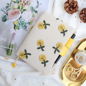 Floral Embroidery Cover for 2025 Planner, Notebook, Journal with pen loops perfectly for Hobonichi/Midori/Moleskine (A6/A5/Five-Year)
