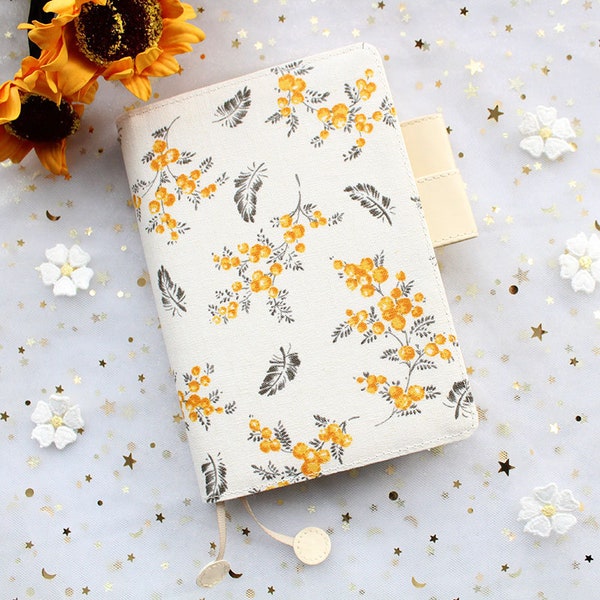 Yellow Floral Cover for Planner, Notebook, Journal, Agenda with built-in pen loops, perfectly for Hobonichi/Midori/Moleskine  (A6 Only)