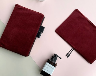 Funda de terciopelo rojo para agenda, cuaderno, diario o planificador 2026 con presillas para bolígrafos y bolsillos interiores para Hobonichi/Midori/Moleskine (A5/A6/5 años)