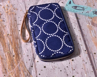 Kleine Tambourine Schublade Beutel Mina handgefertigte tragbare Reißverschlusstasche Organizer japanische Lagerung Schule Büro Stationäre Reise(Navy/Gelb/Blau)
